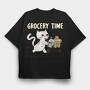 Shopping Cart Cat Grocery, Tricou Oversize Barbati (Unisex)