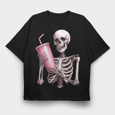 Skeleton Drink Sip, Tricou Oversize Barbati (Unisex)