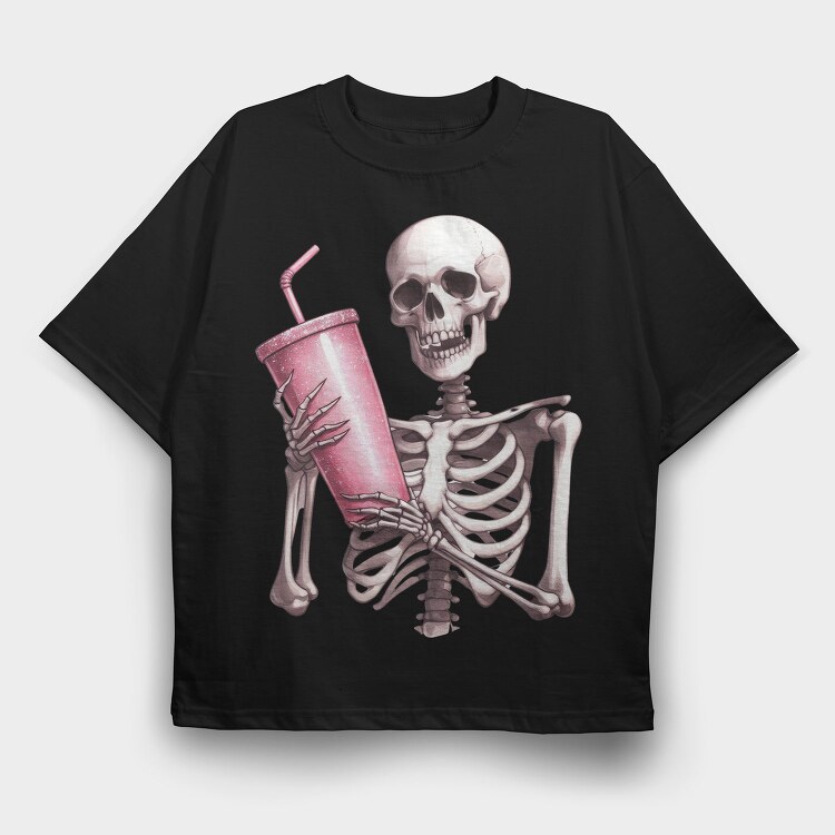 Skeleton Drink Sip, Tricou Oversize Barbati (Unisex)