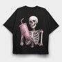 Skeleton Drink Sip, Tricou Oversize Barbati (Unisex)