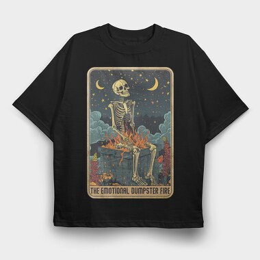 Skeleton Dumpster Fire, Tricou Oversize Barbati (Unisex)