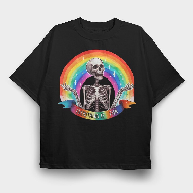 Skeleton Rainbow Fun, Tricou Oversize Barbati (Unisex)