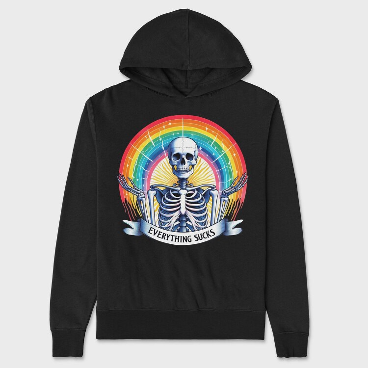 Skeleton Rainbow Sucks, Hanorac Oversize Barbati (Unisex)