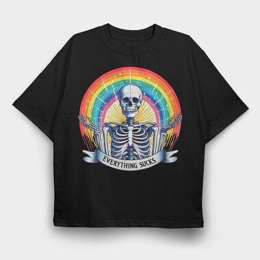 Skeleton Rainbow Sucks, Tricou Oversize Barbati (Unisex)