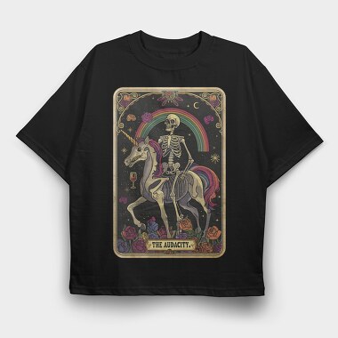 Skeleton Unicorn Rainbow, Tricou Oversize Barbati (Unisex)