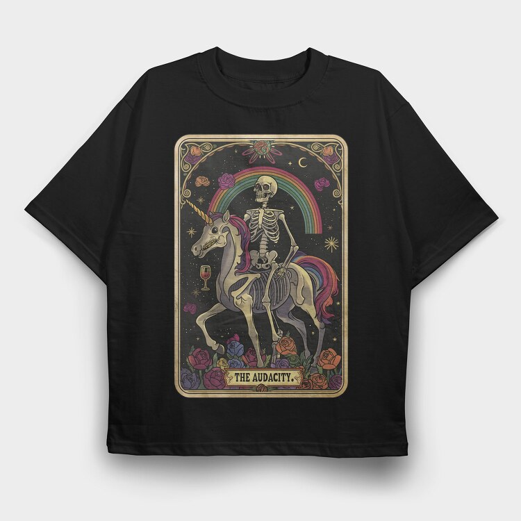 Skeleton Unicorn Rainbow, Tricou Oversize Barbati (Unisex)