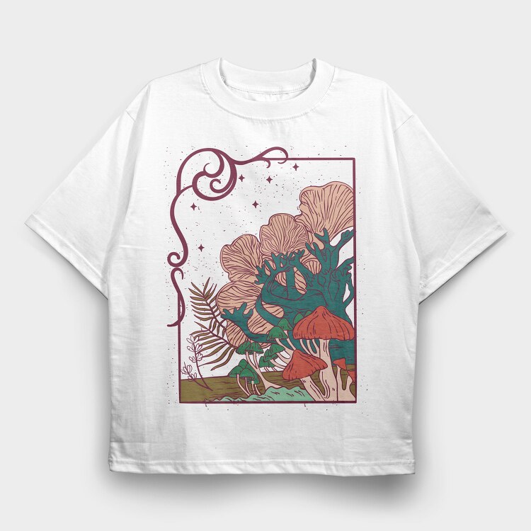 Cool Mushrooms Illustration, Tricou Oversize Barbati (Unisex)