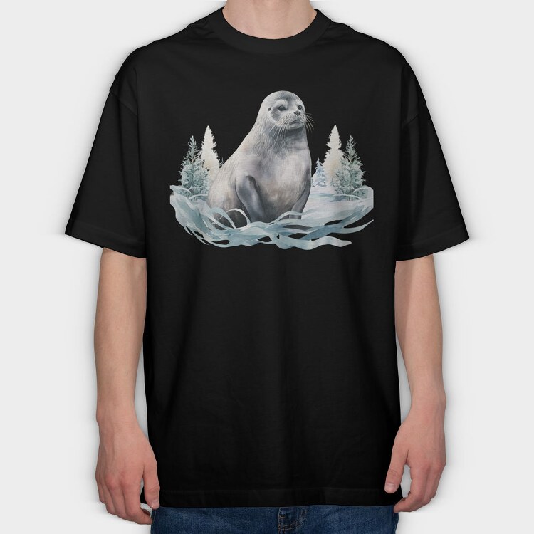 Seal Winter Snow, Tricou Oversize Barbati (Unisex)