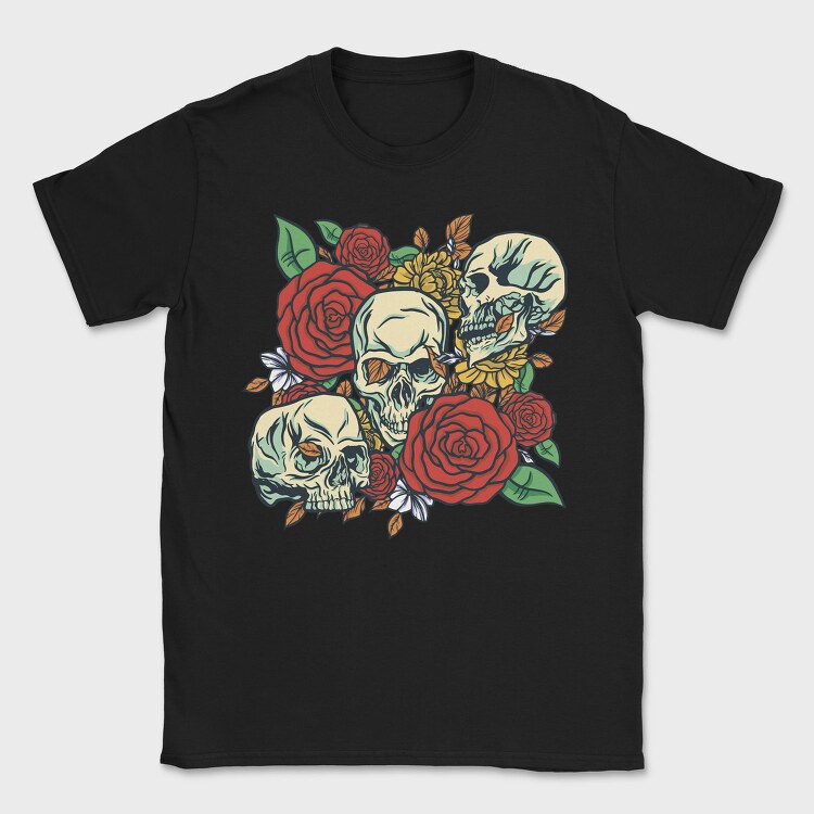 Cool Skulls And Roses, Tricou Barbati (Unisex)