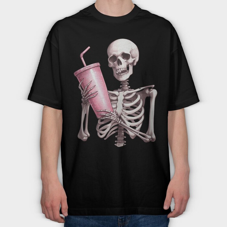 Skeleton Drink Sip, Tricou Oversize Barbati (Unisex)
