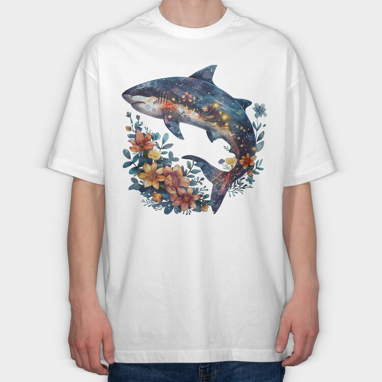 Shark Floral Glow, Tricou Oversize Barbati (Unisex)