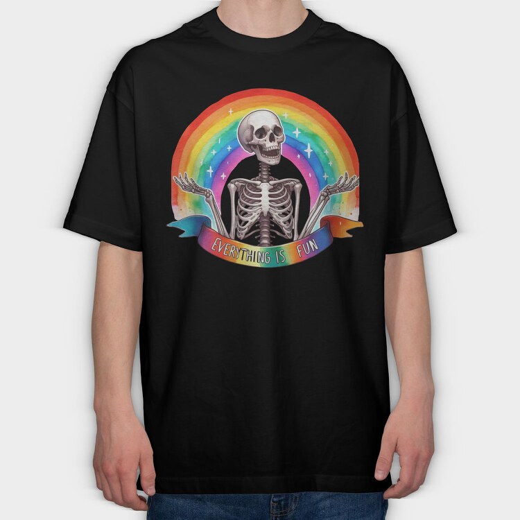 Skeleton Rainbow Fun, Tricou Oversize Barbati (Unisex)