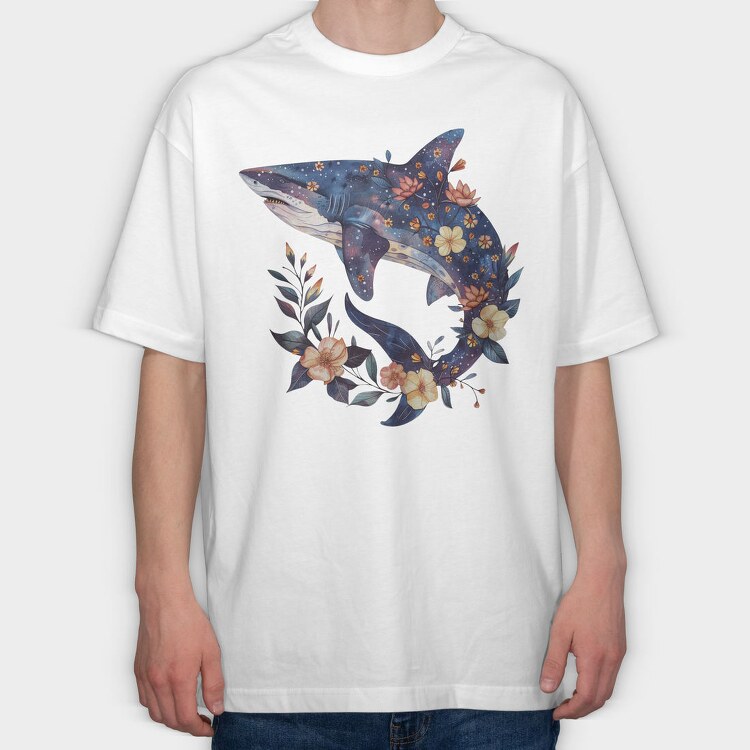 Shark Floral Night, Tricou Oversize Barbati (Unisex)