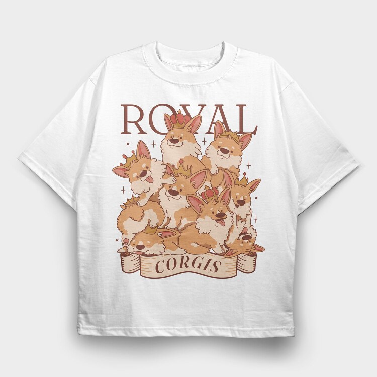 Corgi Dogs With Crowns Royal, Tricou Oversize Barbati (Unisex)