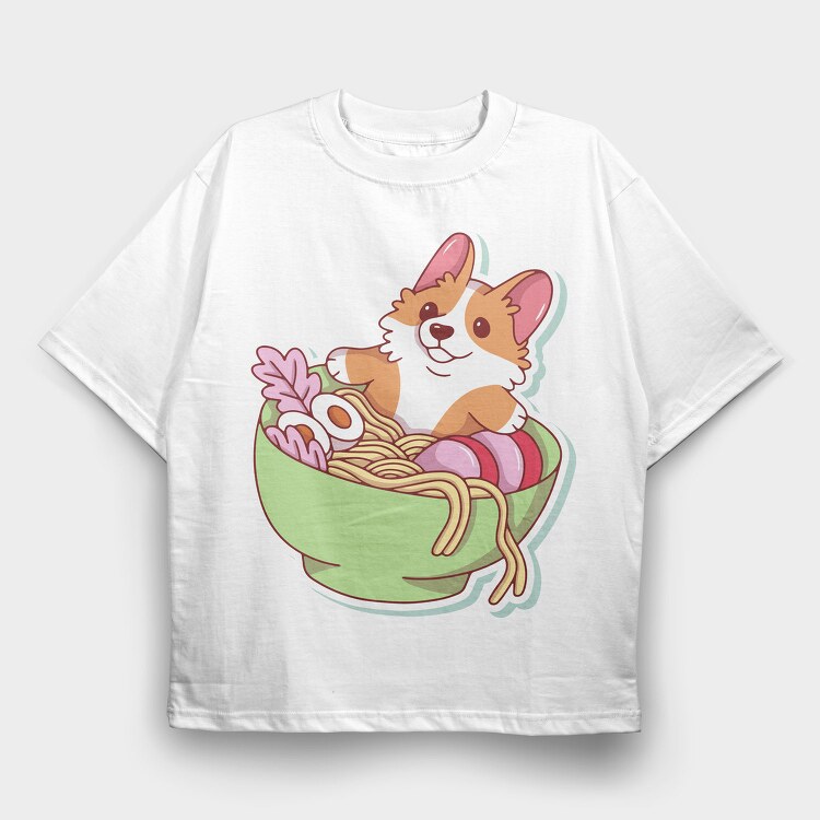 Corgi Noodle Bowl, Tricou Oversize Barbati (Unisex)