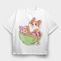 Corgi Noodle Bowl, Tricou Oversize Barbati (Unisex)