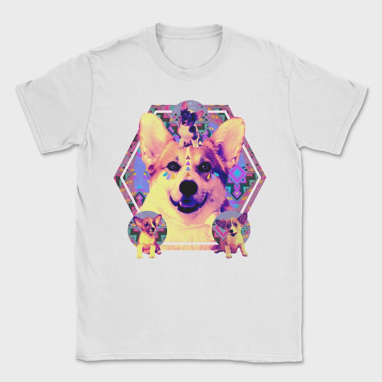 Corgi Psychedelic Collage, Tricou Barbati (Unisex)