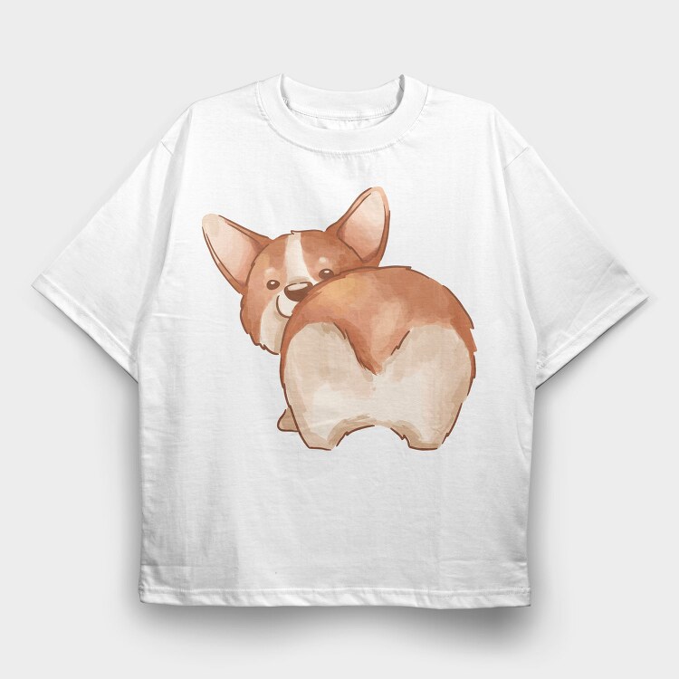 Corgi Tail Wag, Tricou Oversize Barbati (Unisex)