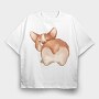 Corgi Tail Wag, Tricou Oversize Barbati (Unisex)
