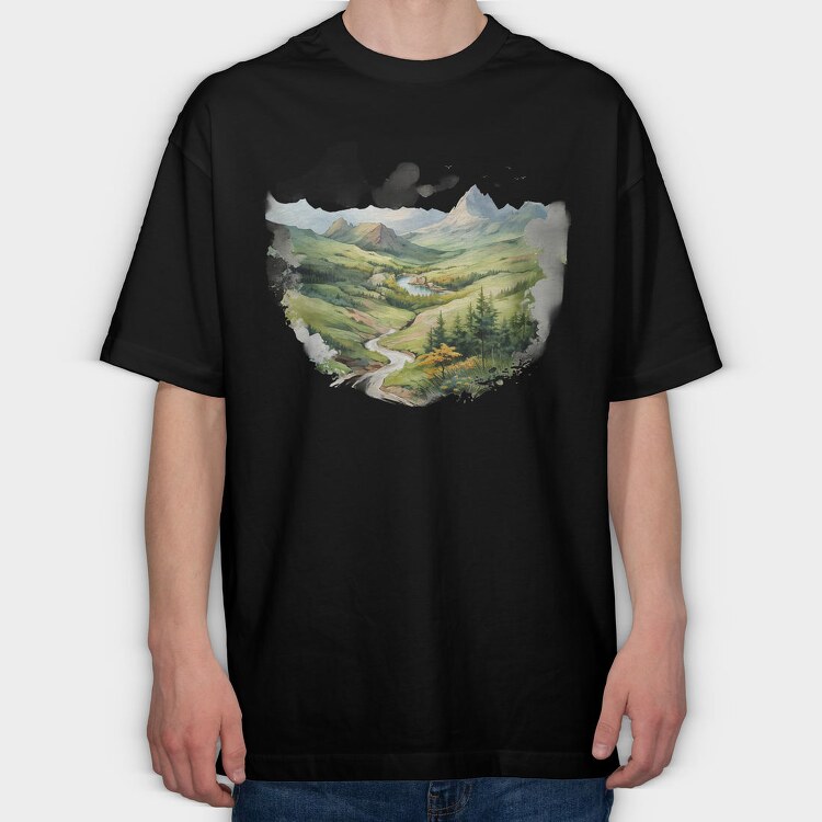 Serenity Mountain River, Tricou Oversize Barbati (Unisex)