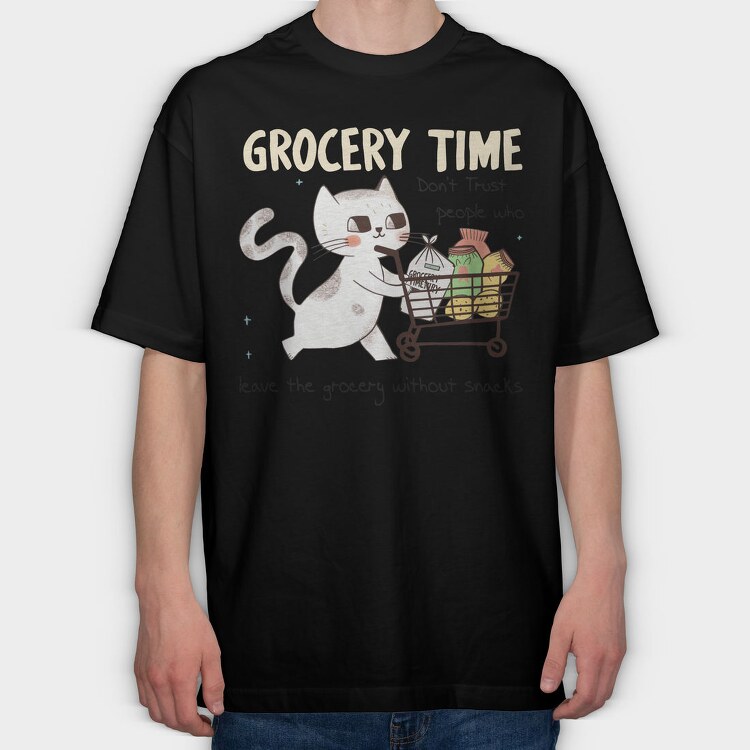 Shopping Cart Cat Grocery, Tricou Oversize Barbati (Unisex)