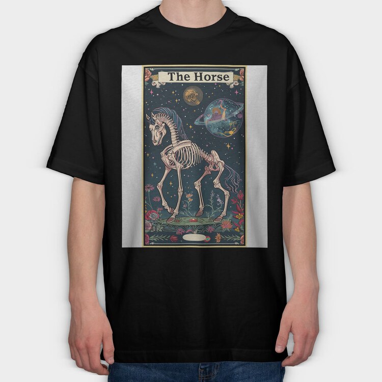 Skeleton Horse Space, Tricou Oversize Barbati (Unisex)