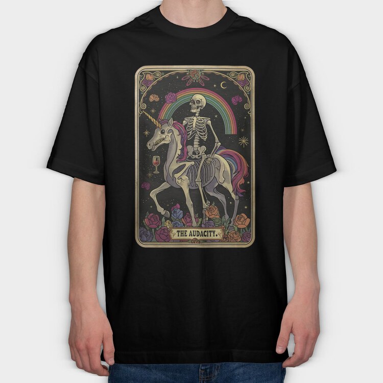 Skeleton Unicorn Rainbow, Tricou Oversize Barbati (Unisex)