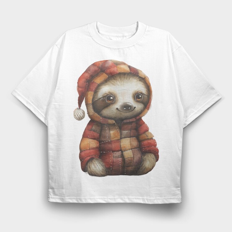 Sloth Christmas Patchwork, Tricou Oversize Barbati (Unisex)