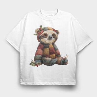 Sloth Patchwork Santa, Tricou Oversize Barbati (Unisex)