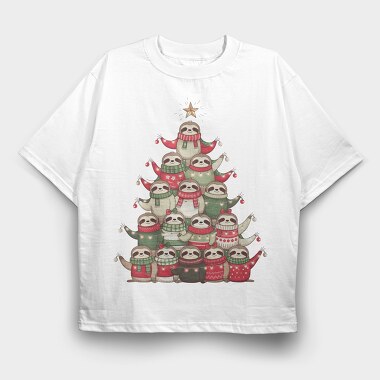 Sloths Christmas Tree, Tricou Oversize Barbati (Unisex)
