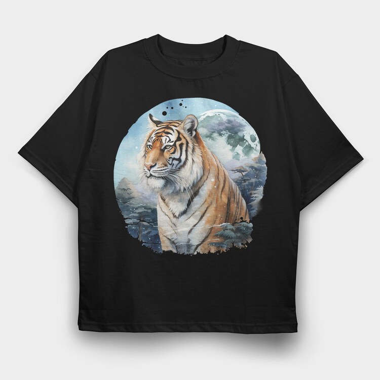 Snow Tiger Moon, Tricou Oversize Barbati (Unisex)
