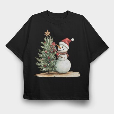 Snowman Christmas Tree, Tricou Oversize Barbati (Unisex)