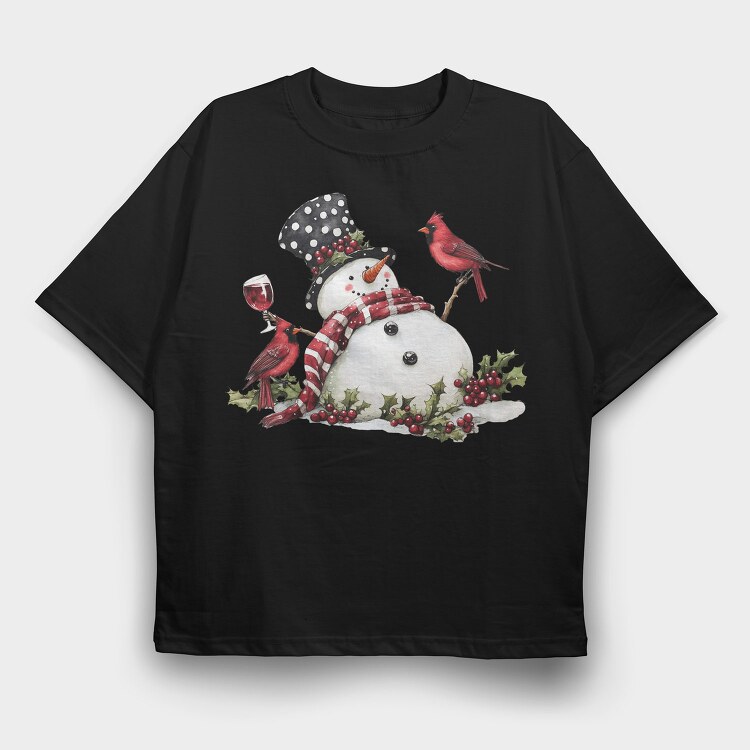 Snowman Christmas Wine, Tricou Oversize Barbati (Unisex)