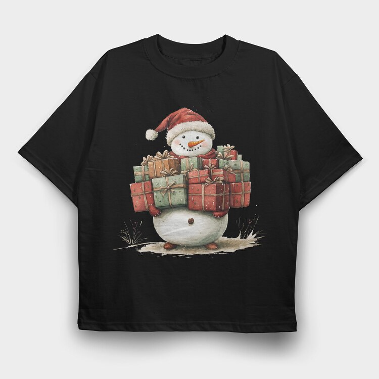 Snowman Gifts Heap, Tricou Oversize Barbati (Unisex)