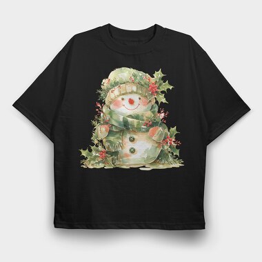Snowman Holly Wreath, Tricou Oversize Barbati (Unisex)