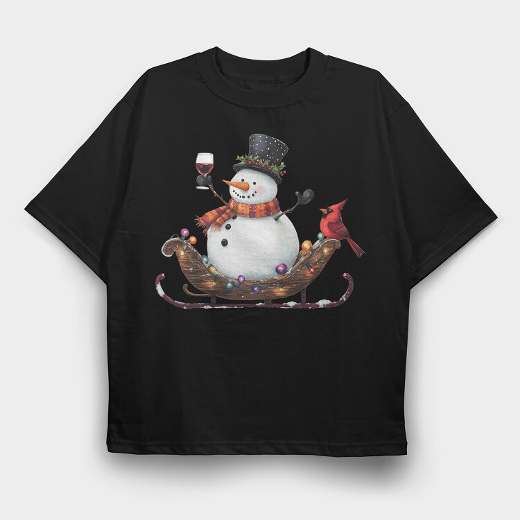 Snowman Sleigh Ride, Tricou Oversize Barbati (Unisex)