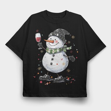 Snowman Toast Wine, Tricou Oversize Barbati (Unisex)
