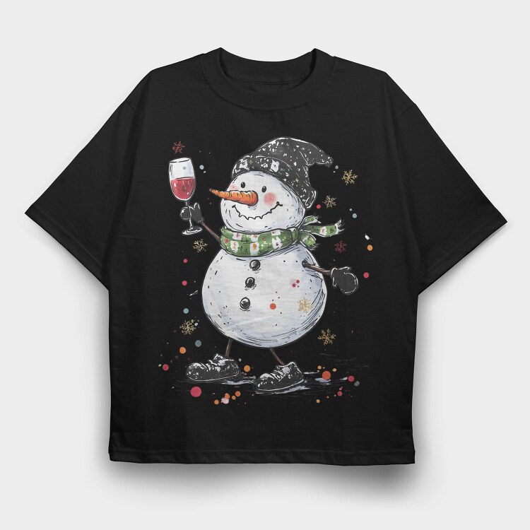 Snowman Toast Wine, Tricou Oversize Barbati (Unisex)