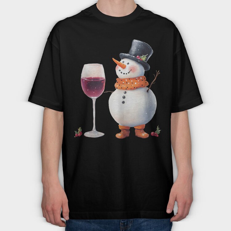 Snowman Christmas Drink, Tricou Oversize Barbati (Unisex)