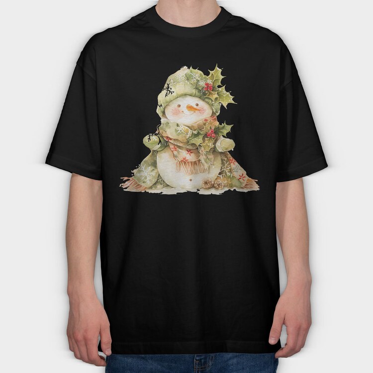 Snowman Christmas Holly, Tricou Oversize Barbati (Unisex)