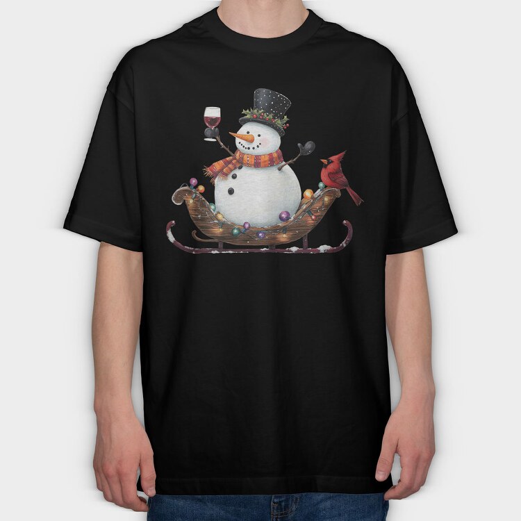 Snowman Sleigh Ride, Tricou Oversize Barbati (Unisex)