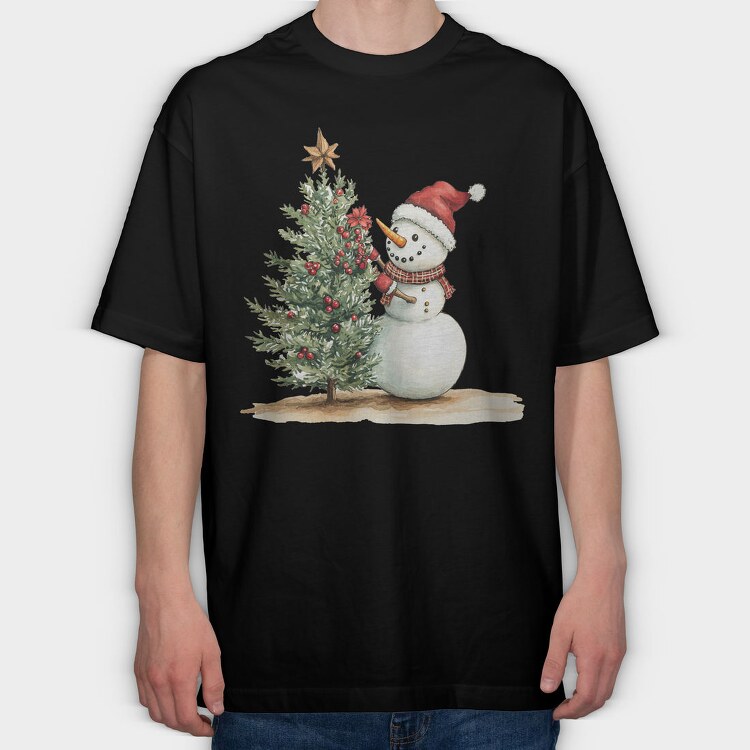 Snowman Christmas Tree, Tricou Oversize Barbati (Unisex)