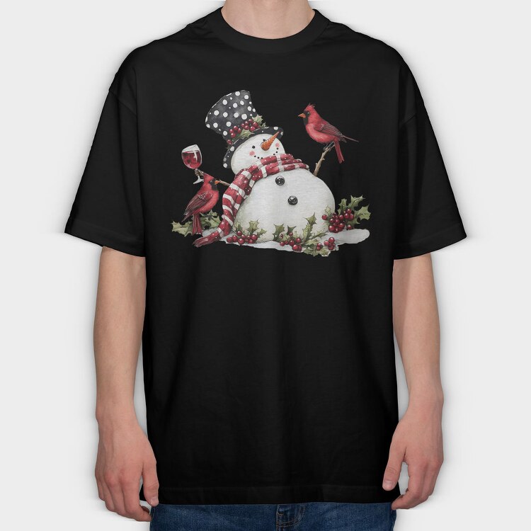 Snowman Christmas Wine, Tricou Oversize Barbati (Unisex)