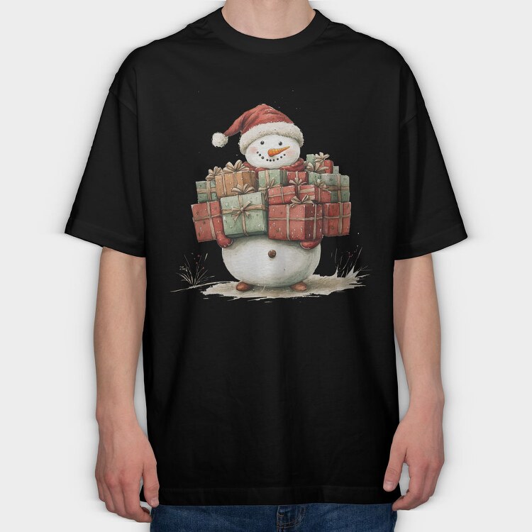 Snowman Gifts Heap, Tricou Oversize Barbati (Unisex)