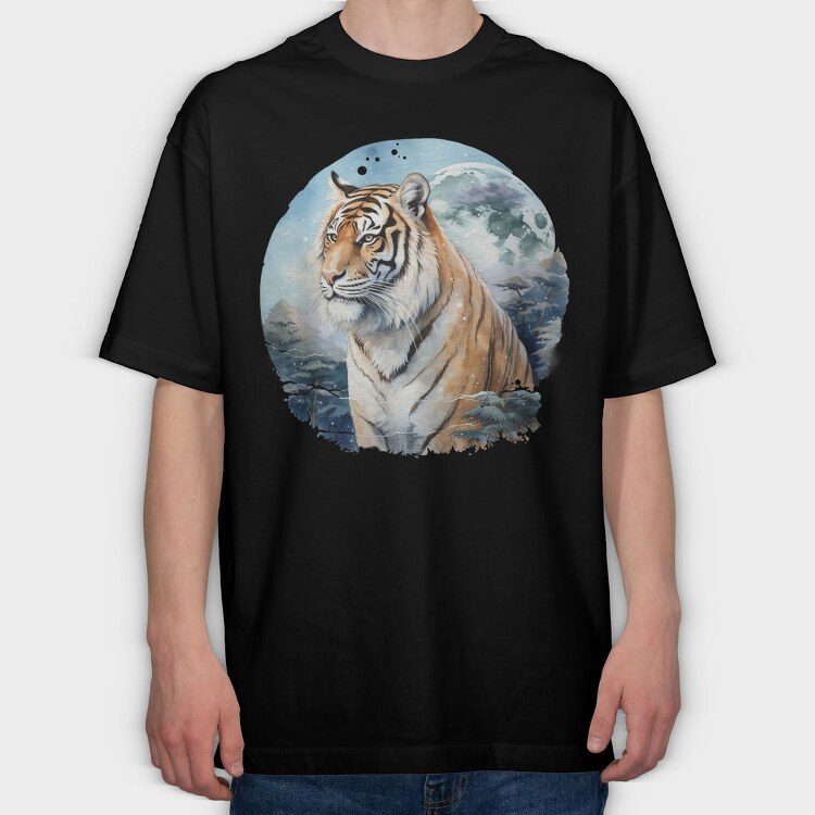Snow Tiger Moon, Tricou Oversize Barbati (Unisex)