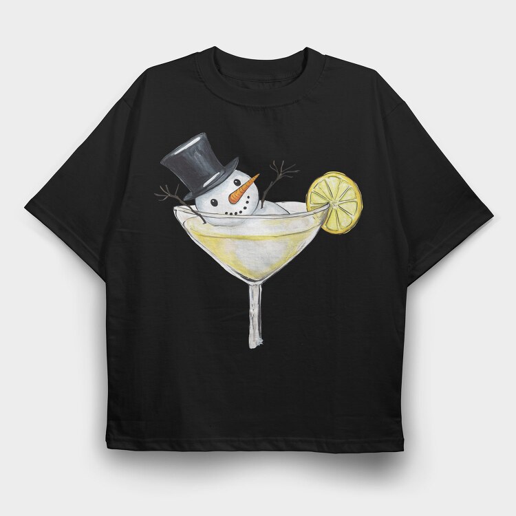 Snowman Wine Glass, Tricou Oversize Barbati (Unisex)