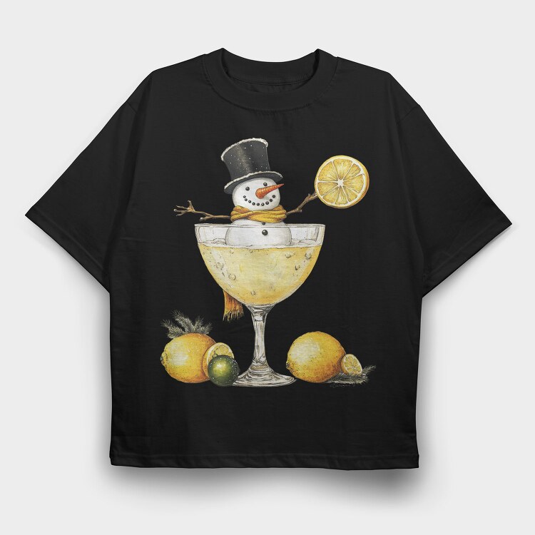 Snowman Winter Drink, Tricou Oversize Barbati (Unisex)