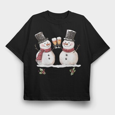 Snowmen Toasting Wine, Tricou Oversize Barbati (Unisex)
