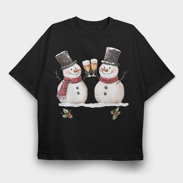 Snowmen Toasting Wine, Tricou Oversize Barbati (Unisex)
