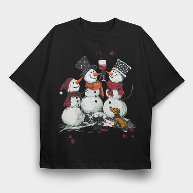 Snowmen Wine Christmas, Tricou Oversize Barbati (Unisex)